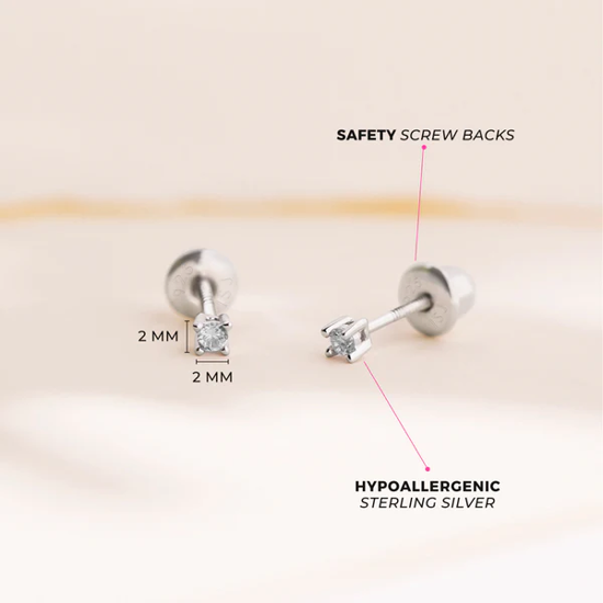 Image sur Boucles d'oreilles en argent 925 avec zircons de 2mm