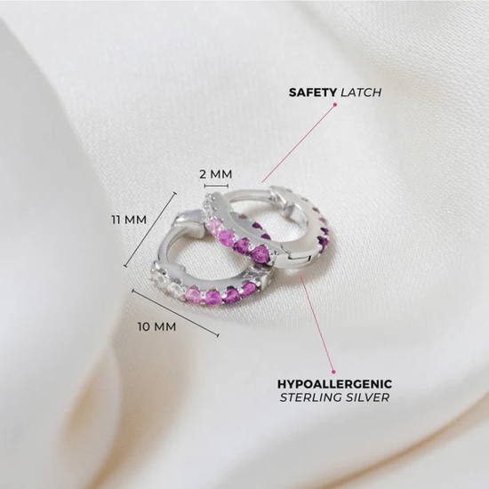 Image sur Boucles d'oreilles anneaux en argent 925 avec zircons blancs et roses