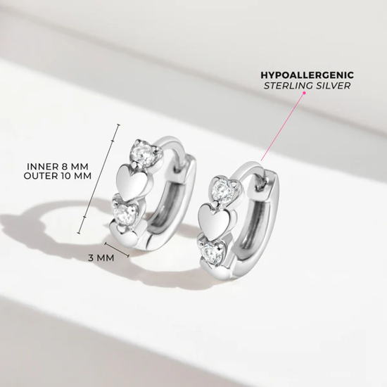 Image sur Boucles d'oreilles anneaux en argent 925 à motif coeur et zircons