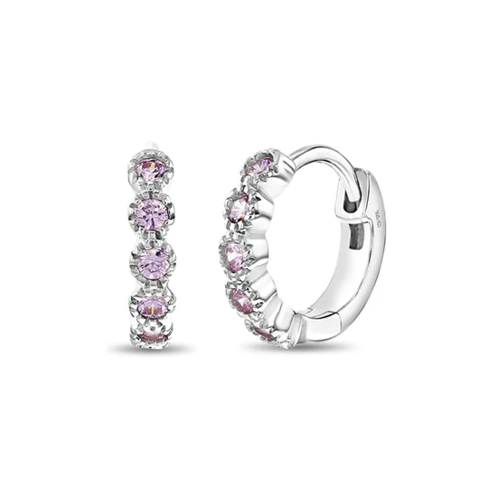 Image sur Boucles d'oreilles anneaux en argent 925 avec zircons roses