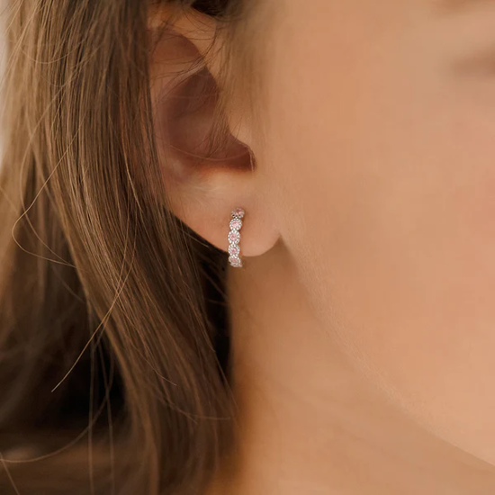 Image sur Boucles d'oreilles anneaux en argent 925 avec zircons roses
