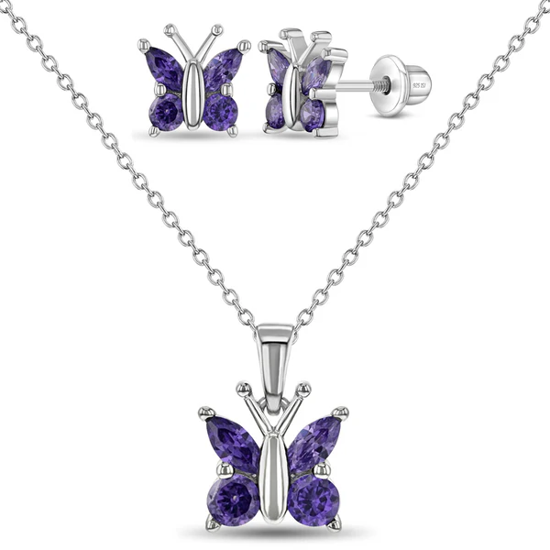 Image sur Ensemble boucles d'oreilles et collier en argent 925 avec zircons mauves