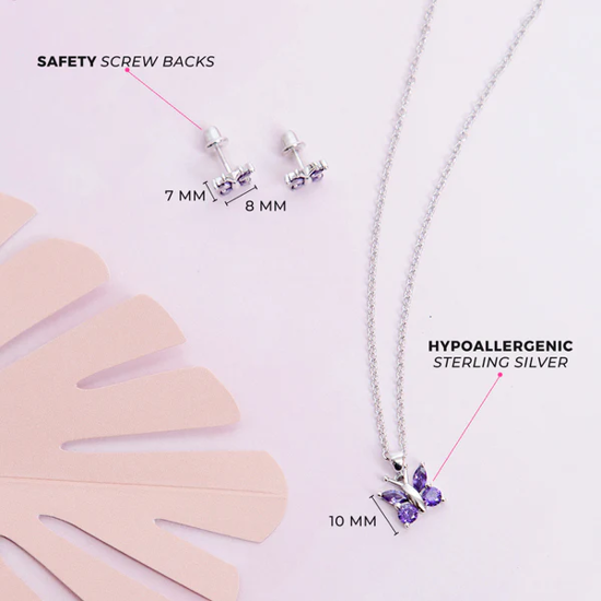 Image sur Ensemble boucles d'oreilles et collier en argent 925 avec zircons mauves