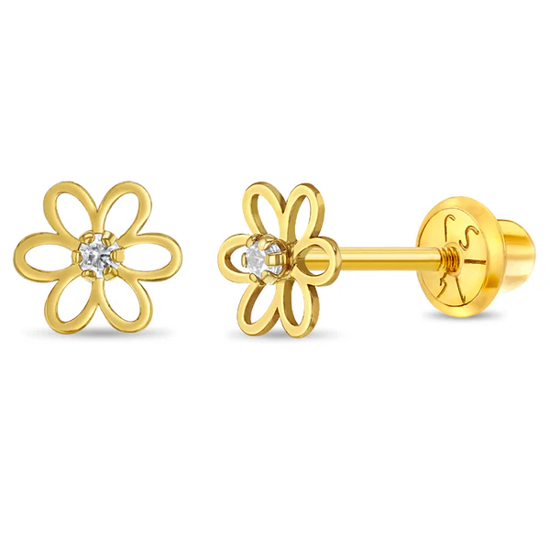 Image sur Boucles d'oreilles fleur en or jaune 14KT avec zircons