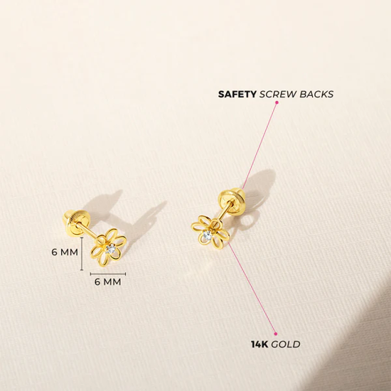 Image sur Boucles d'oreilles fleur en or jaune 14KT avec zircons