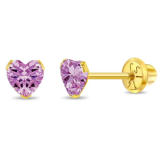 Image sur Boucles d'oreilles Coeur en or jaune 10KT avec zircons roses