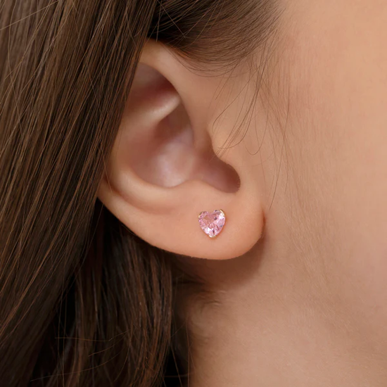 Image sur Boucles d'oreilles Coeur en or jaune 10KT avec zircons roses