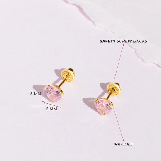 Image sur Boucles d'oreilles Coeur en or jaune 10KT avec zircons roses