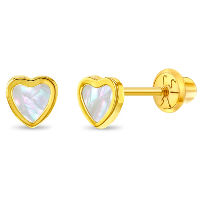 Image de Boucles d'oreilles Coeur en or jaune 14KT avec nacre de perle