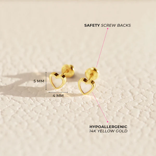 Image sur Boucles d'oreilles Coeur en or jaune 14KT avec nacre de perle