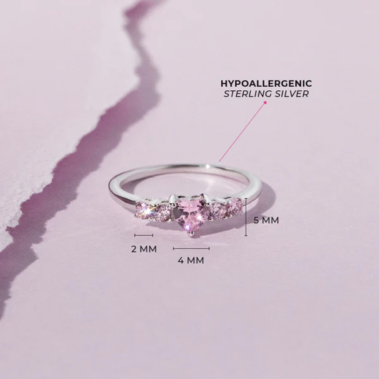 Image sur Bague Coeur en argent 925 avec zircons roses