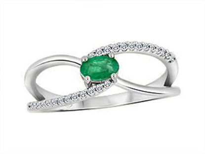 Image de Bague en or blanc 10KT avec émeraude forme ovale et diamants - JVJ3898/E