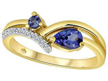 Image de Bague en or jaune 10KT avec améthystes forme poire et forme ronde et diamants - JVJ3475/AM