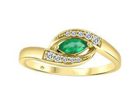 Image sur Bague en or jaune 10KT avec émeraude forme marquise et diamants - FIJ3932/E