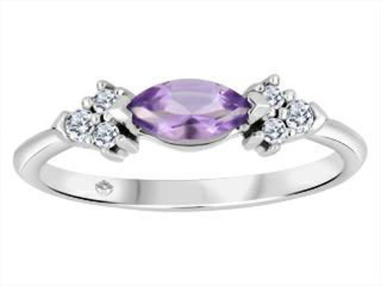 Image sur Bague en or blanc 10KT avec quartz lilas forme marquise et diamants - FIJ3850/05