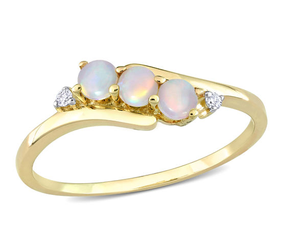 Image sur Bague en or jaune 10KT avec opales et diamants naturels