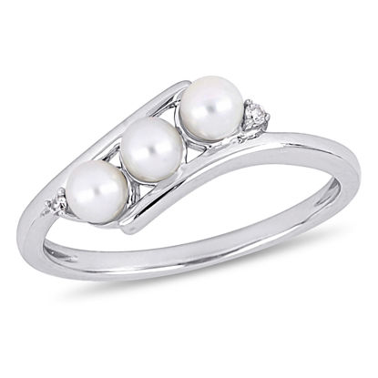 Image de Bague en or blanc 10KT avec perles d'eau douce et diamants naturels