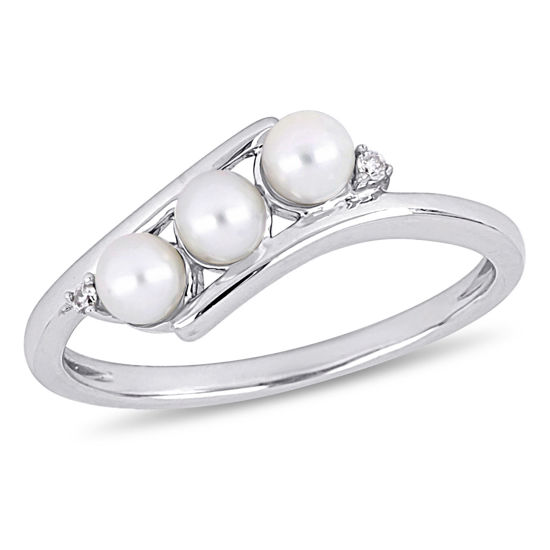 Image sur Bague en or blanc 10KT avec perles d'eau douce et diamants naturels