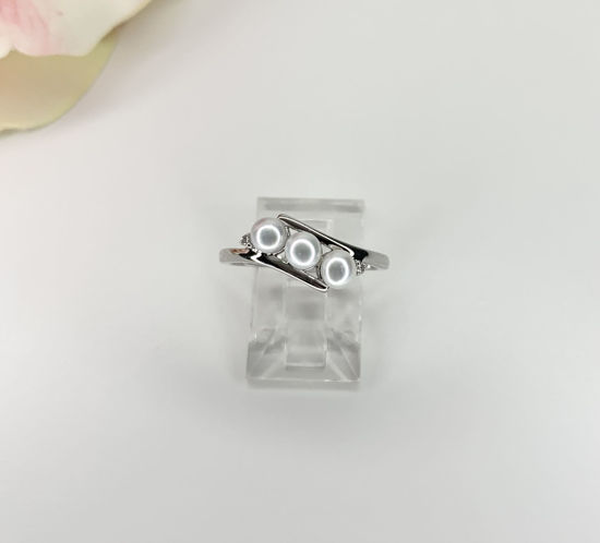 Image sur Bague en or blanc 10KT avec perles d'eau douce et diamants naturels