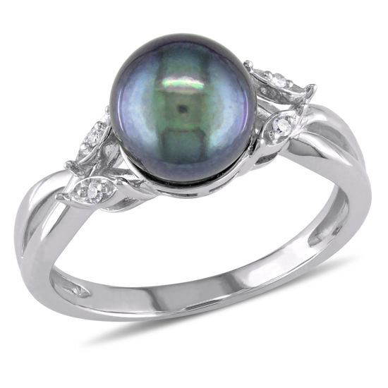 Image sur Bague en or blanc 10KT avec perle d'eau douce teinte et diamants naturels