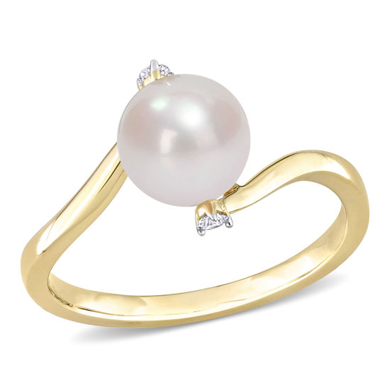 Image sur Bague en or jaune 10KT avec perle d'eau douce et diamants naturels