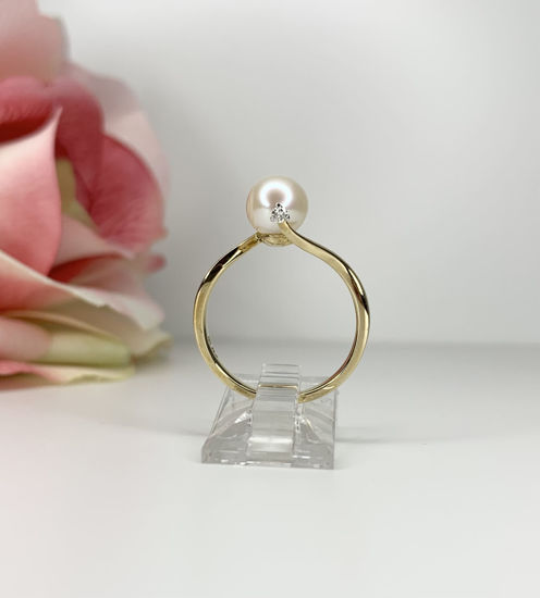 Image sur Bague en or jaune 10KT avec perle d'eau douce et diamants naturels